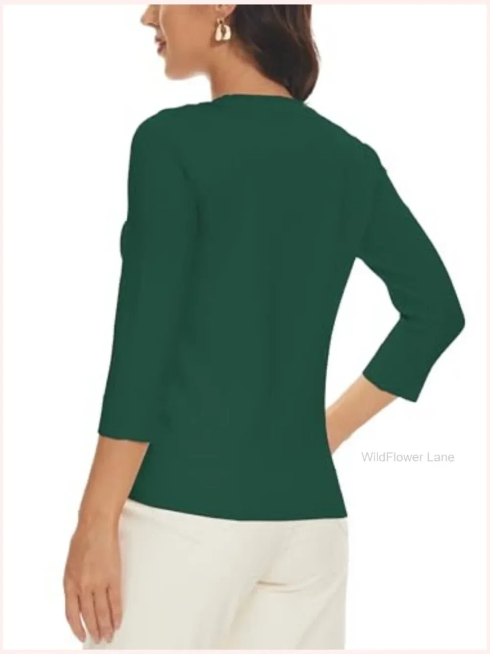 Women's 3/4 Sleeve Crew Neck Pullover Sweater Lightweight Knit Top - Picture 3 of 6